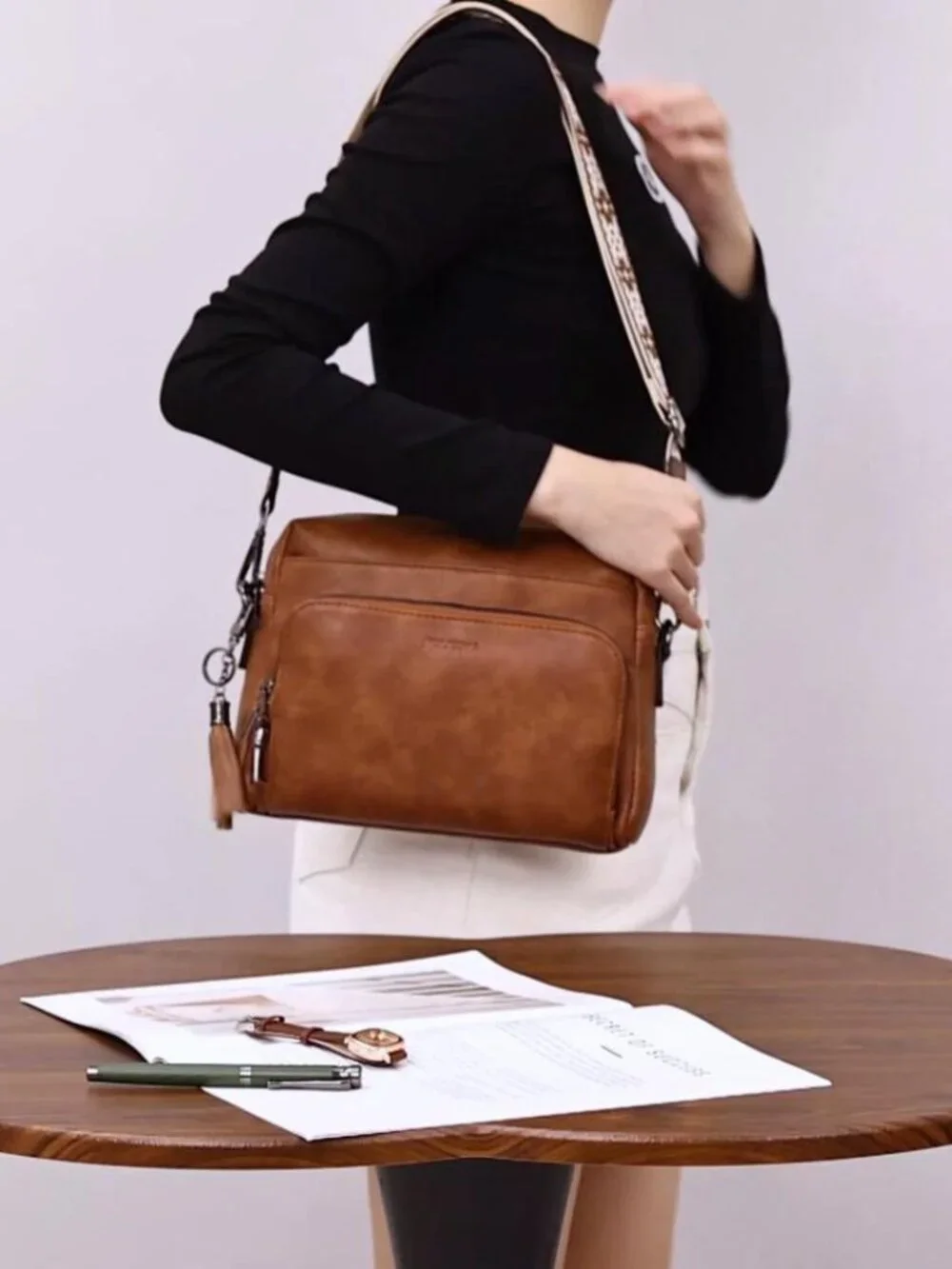 Vegan Leather Crossbody Bag with RFID Wallet, Medium Multi-Pocket Purse